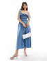 ASOS DESIGN denim maxi dress with frill detail in polka dot print