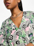 Monki button through mini smock dress in floral print