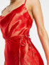 ASOS DESIGN Petite satin cami tie waist mini dress in red