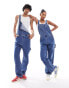 Фото #2 товара Lee unisex straight bib dungaree jeans in mid wash