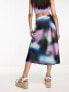 Фото #2 товара Monki midi skirt in purple multi blurred abstract print