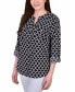 Petite Tab Y Neck Blouse Black, White Fleur De Lis, P/M - фото #3