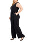 Plus Size V-Neck Sleeveless Belted Jumpsuit