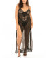 Plus Size Soft Cup Gown with Lace Detail and G-String Lingerie Set