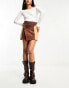 Фото #3 товара ASOS DESIGN festival suede patchwork western style mini skirt in brown