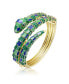 ფოტო #1 პროდუქტის 14k Yellow Gold Plated with Emerald Cubic Zirconia Green & Blue Enamel 3D Serpent Coiled Bypass Wrapped Bangle Bracelet