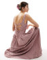 Glamorous drop waist square neck full skirt maxi dress in pink brown stripe