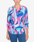 Фото #1 товара Petite Classic Puff Print Stained Glass Swirl Split Neck Top