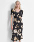 Women's Floral-Print Ruched Flounce-Hem Dress