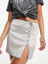 Фото #1 товара Bershka lace up detail satin mini skirt in pale grey