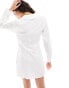 Фото #4 товара Miss Selfridge poplin lace up mini shirt dress in white