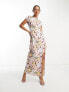 Фото #2 товара Вечернее платье ASOS DESIGN из атласа с ярким цветочным принтом и декоративной пуговицей на боку.