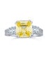 ფოტო #1 პროდუქტის Elegant Timeless Art Deco Style 2CT Canary Yellow AAA CZ Square Asscher Cut Engagement Ring For Women Baguettes Side Stone Band .925 Sterling Silver