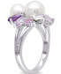 Cultured Freshwater Pearl (6-1/2 & 7-1/2mm) & Multi-Gemstone (1-3/8 ct. t.w.) Cluster Ring in Sterling Silver