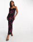 Фото #1 товара Miss Selfridge mesh maxi cami slip dress with lace detail in blurred abstract print