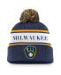 Фото #1 товара Men's Navy Milwaukee Brewers Team Stripe Peak Cuffed Knit Hat with Pom