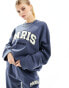 ASOS DESIGN oversized sweat with cream paris graphic in light navy Синий, XS - EU 32-34 - фото #1