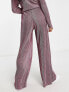 Glamorous Petite wide leg plisse trousers in purple spot co-ord