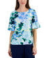Фото #1 товара Women's 100% Linen Garden Blur Ruffled Top, Created for Macy's