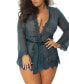 ფოტო #1 პროდუქტის Plus Size Eyelash Lace Robe with Satin Sash and G-String Lingerie Set