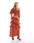 Pretty Lavish one sleeve ruffle midaxi dress in terracotta