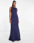 TFNC Tall Bridesmaid bow back maxi dress in navy blue