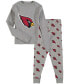 ფოტო #1 პროდუქტის Preschool Boys and Girls Heathered Gray Arizona Cardinals Long Sleeve T-shirt Pants Sleep Set, 2 Piece