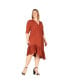 Фото #3 товара Women's Plus-size Ruched Sleeve Ruffle Hem Midi Dress