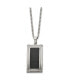 Grooved Black Carbon Fiber Inlay Rectangle Dog Tag Curb Chain Necklace