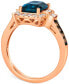 Фото #3 товара Chocolatier® Deep Sea Blue Topaz (2-1/4 ct. t.w.) & Diamond (1/2 ct. t.w.) Halo Ring in 14k Rose Gold