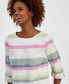 Petite 100% Linen Vacation Stripe Roll-Tab-Sleeve Top, Created for Macy's