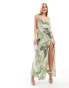 Фото #1 товара ASOS DESIGN satin cowl neck bias maxi dress with buckle detail and cut out in abstract leopard print