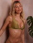 Wolf & Whistle X Emily Hughes Fuller Bust high apex triangle bikini top in olive green high shine