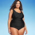 Фото #1 товара Women's Grommet Scallop High Coverage One Piece Swimsuit - Kona Sol Black 18