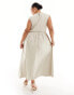 COLLUSION Plus twill raw hem maxi smock dress in stone