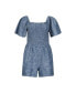 Women's Bell Sleeve Smocked Chambray Romper