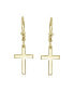 Фото #2 товара Minimalist Simple Delicate Small Religious Cross Drop Dangle Earrings Secure Lever back High Yellow Gold Plated Sterling Silver