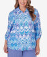 Фото #1 товара Plus Size Summer Breeze Zig Zag Button Down Blouse