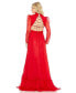 Фото #3 товара Women's Chiffon High Neck Keyhole Puff Sleeve Lace Up Gown