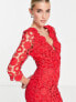 Фото #3 товара Love Triangle fitted mini dress in all over red lace