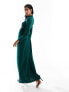 ASOS DESIGN asymmetric ruched knot maxi pencil in bottle green