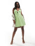 Фото #3 товара NA-KD tie front mini dress in green