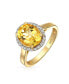 3CT Brilliant Cut Oval Gemstone Yellow Citrine Zircon Halo Ring for Women -14K Gold Plated .925 Silver November Birthstone