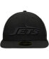 ფოტო #4 პროდუქტის Men's Black New York Jets Wordmark Black on Black Low Profile 59FIFTY II Fitted Hat