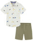 ფოტო #1 პროდუქტის Toddler Boys Short Sleeve Printed Check Slub Button Front and Twill Shorts, 2 Piece Set