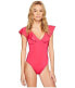 Фото #1 товара Trina Turk Indo Solids Ruffle Sleeve One-Piece Sz. 6 Fuchsia Swimwear 151420