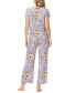 ფოტო #2 პროდუქტის Women's 2 Piece Printed Short Sleeve Henley Top with Wide Pants Pajama Set