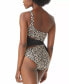 Фото #2 товара Vince Camuto Women's Tanzania Cheetah One Shoulder One Piece Swimsuit, Black, 8