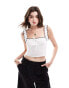 Фото #1 товара Bershka lettuce edge contrast trim milkmaid top in white & black