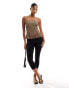 Pull&Bear gathered split side bandeau top in leopard print Коричневый, XS - EU 34 - фото #4